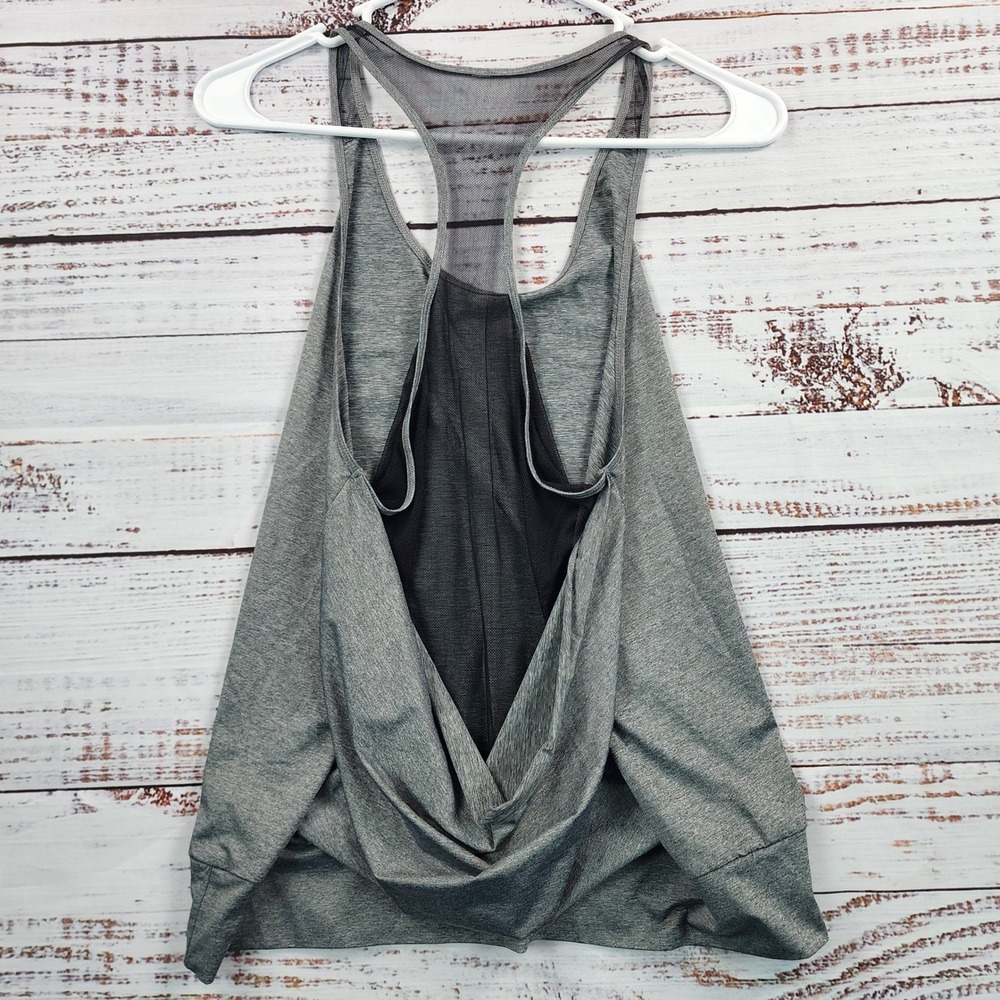 Alo Yoga Aria Tank Top Girls Small 6-7 Heather Gray Mesh Drape Back Racerback - Picture 2 of 6